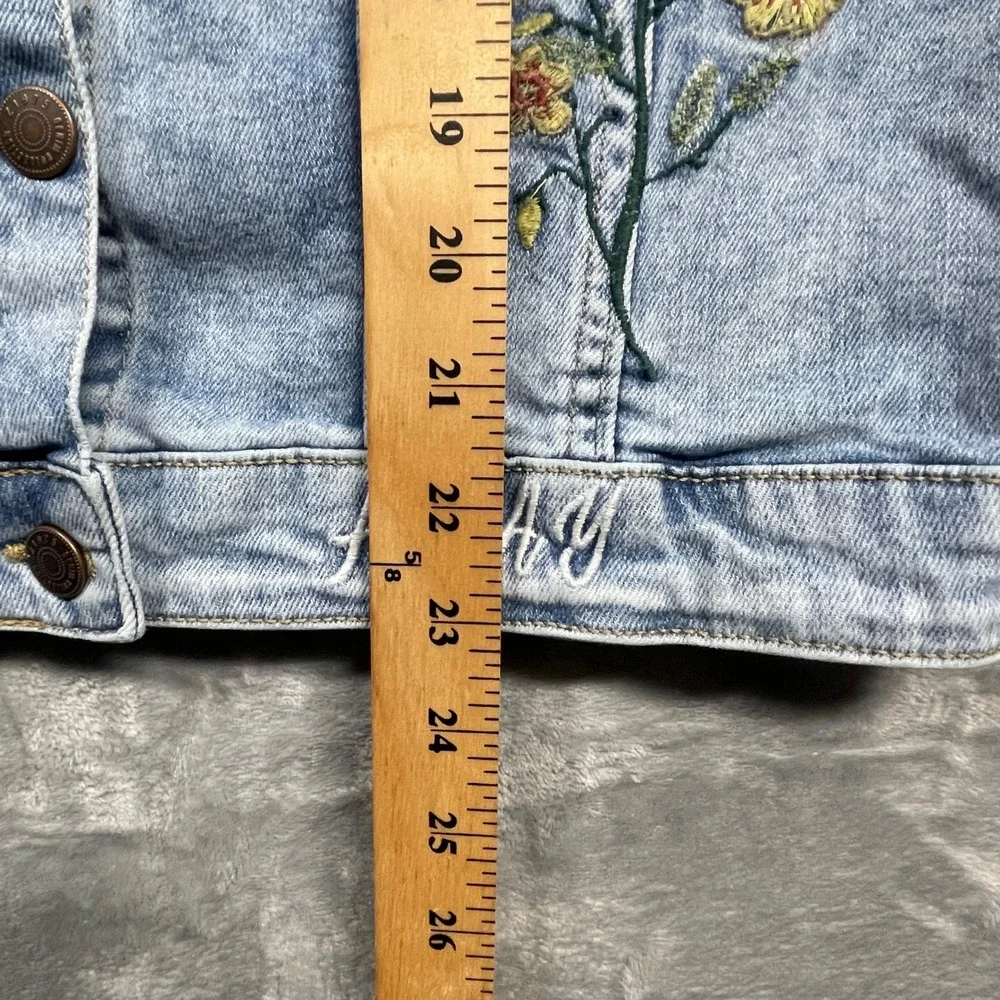 Zara Girls Embroidered Denim Jacket Light Wash Floral Bee Ladybug‎ Blue Size 14
